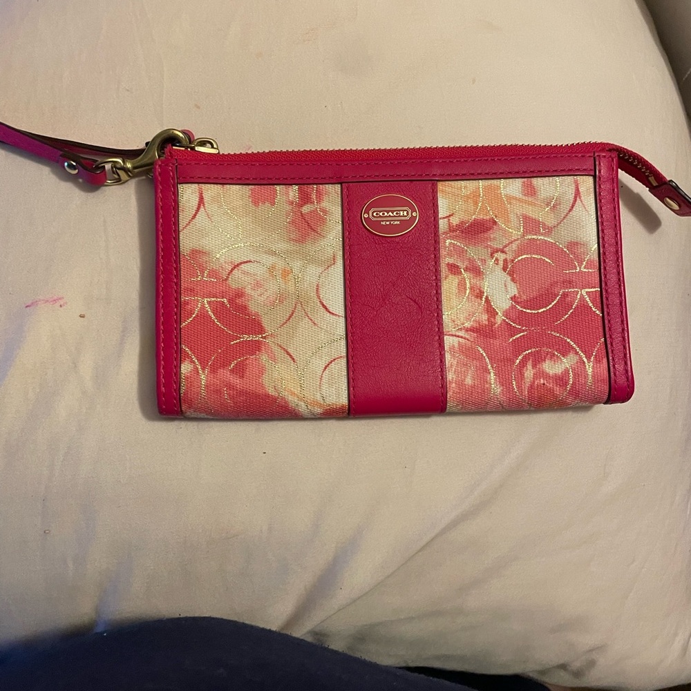 Coach Vibrant Pink and Cream Wristlet